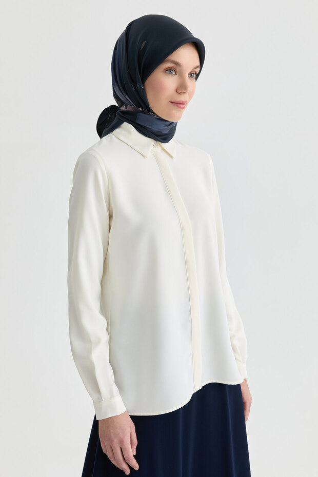 Basic Gizli Patlı Gömlek - Ekru - 1