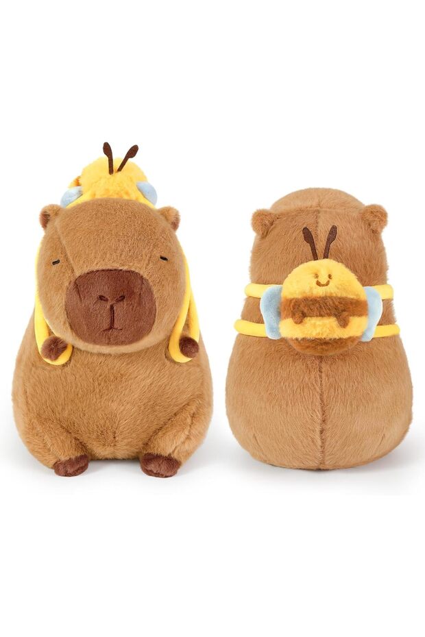 Plush Capybara Doll with Bee Backpack - 1
