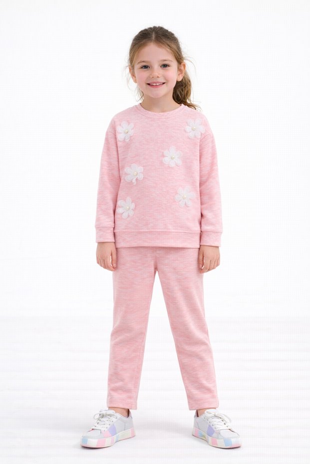 Girl's Suit Pearl Grain Floral Accessories Long Sleeve Cotton 2-5 Years Old