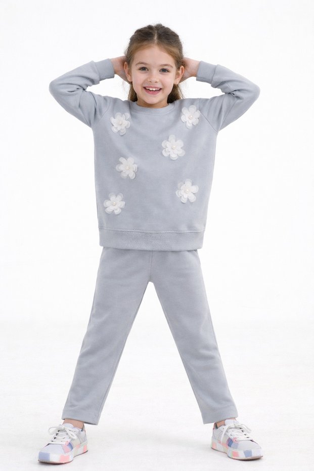 Girl's Suit Pearl Grain Floral Accessories Long Sleeve Cotton 2-5 Years Old