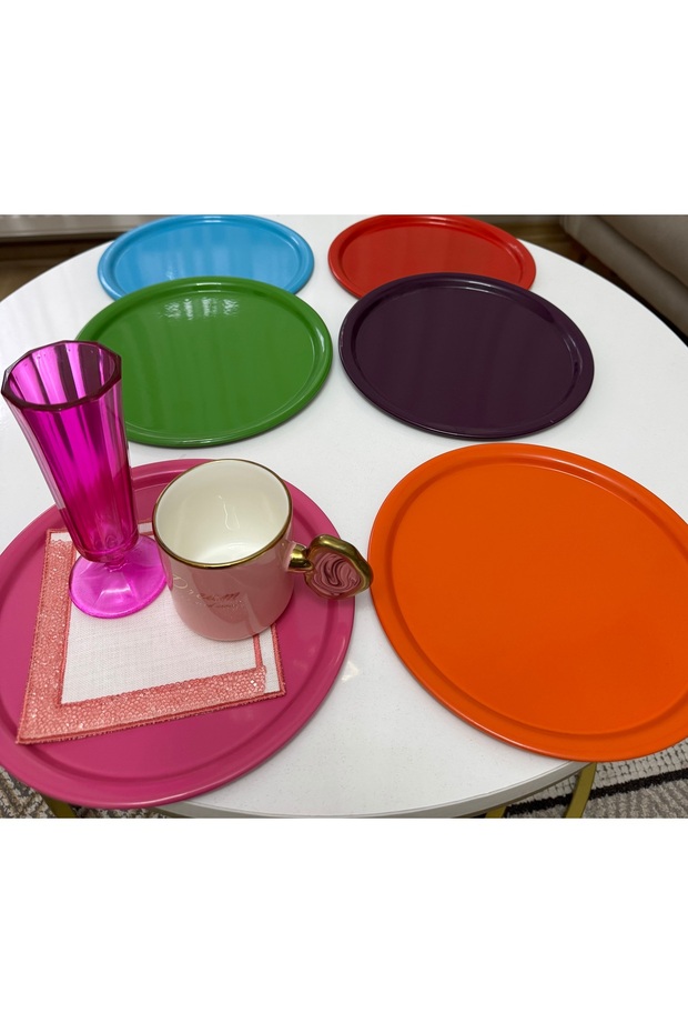 6 Different Colors Pink Green Turquoise Orange Red Purple Round Serving Tray