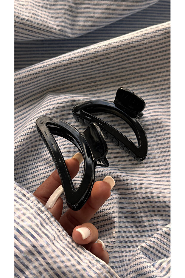 Women's Black Shiny Half Moon Latch Buckle Set of 2 Geometric Hair Accessory