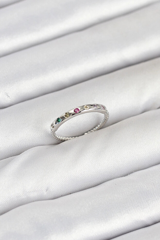 Brass Silver Color Colorful Zircon Stone Women's Ring