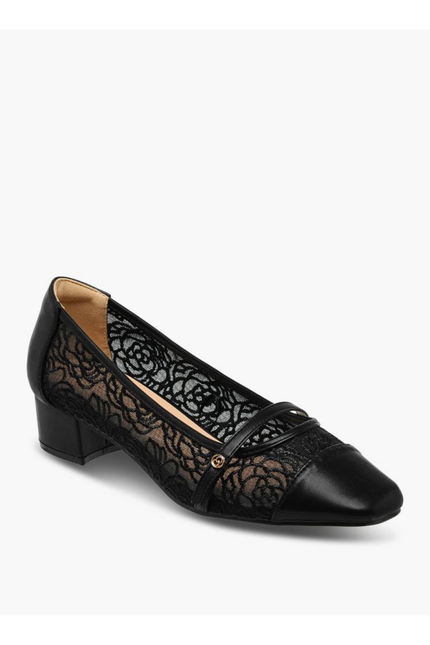 Women Lace Detail Block Heel Shoes