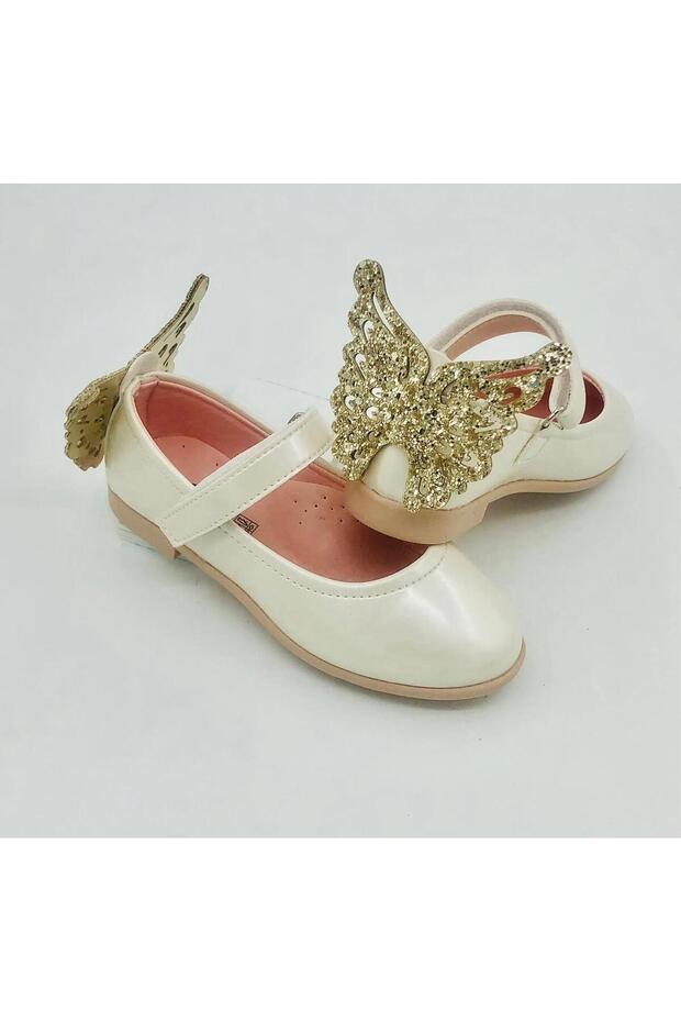 Children's Ballet Flats with Butterfly on the Back and Velcro Fastening