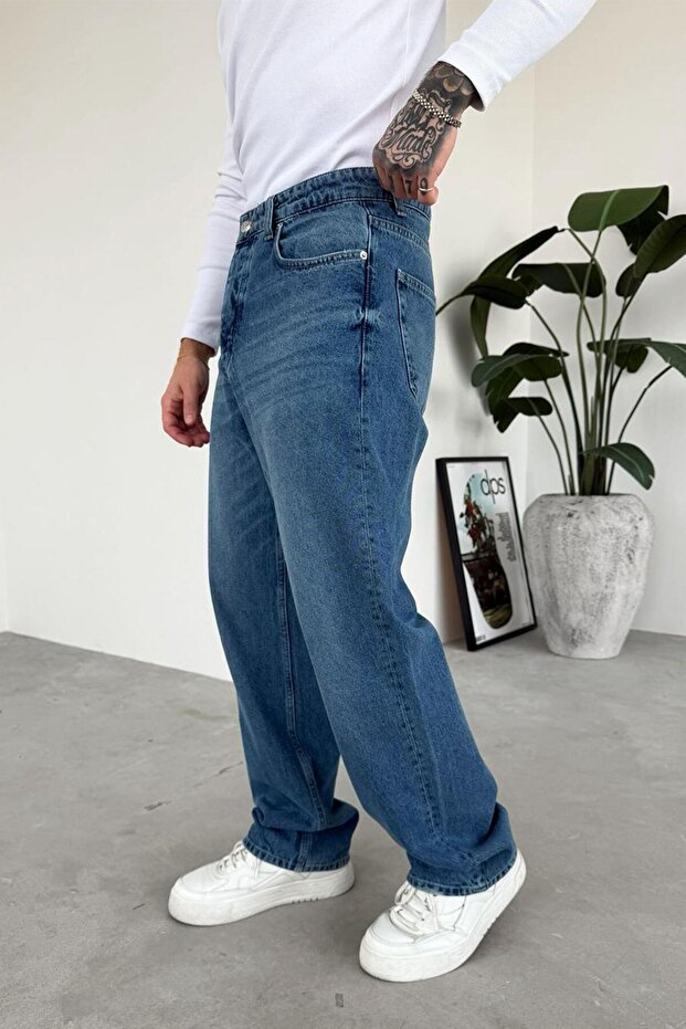 Dokulu Mavi Soft Degrade Basic Regular Pantolon - 2