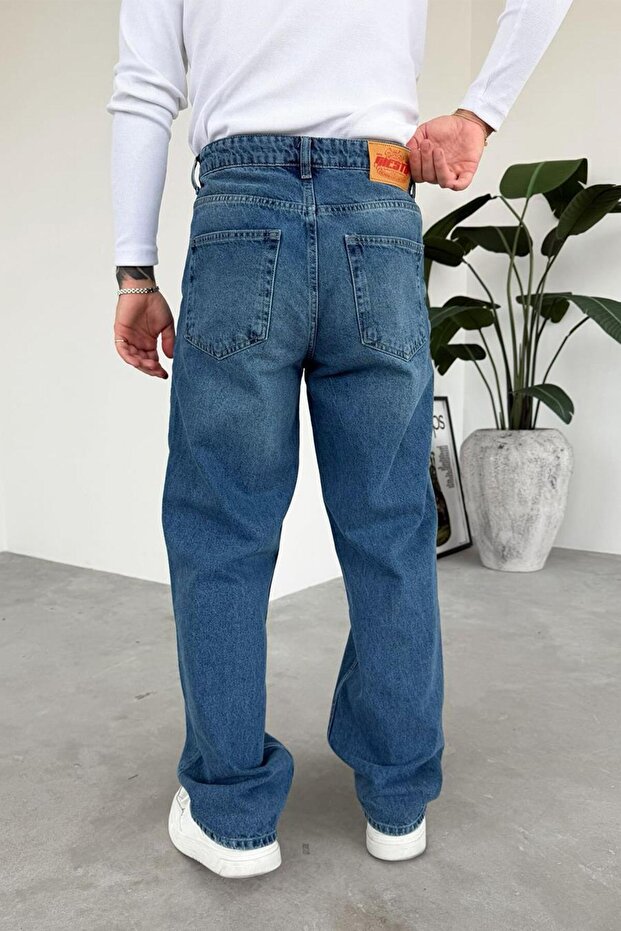 Dokulu Mavi Soft Degrade Basic Regular Pantolon - 3