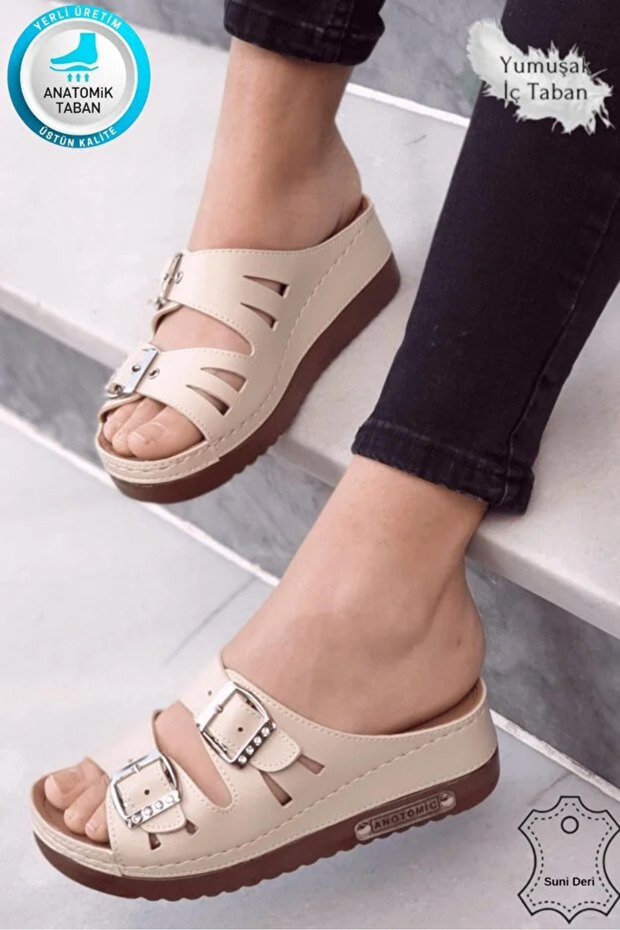 Phuket Women's Daily Slippers Double Band Stone Buckle Orthopedic Sole Mother's Outdoor & Indoor Slippers