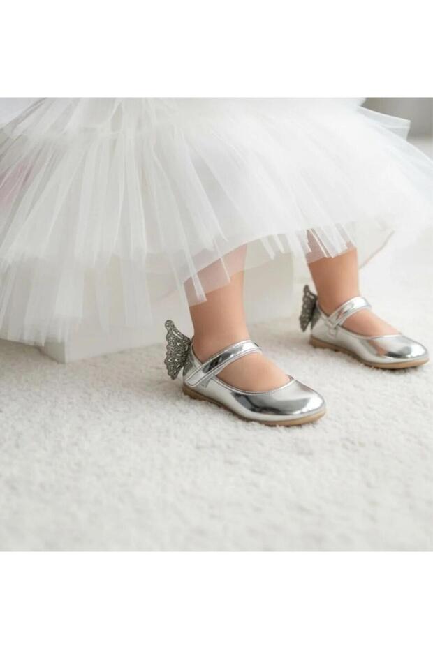 Children's Ballet Flats with Butterfly on the Back and Velcro Fastening
