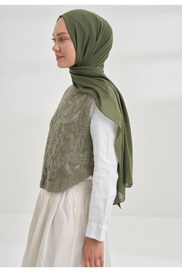 RUSTİK PAMUKLU ŞAL HAKİ - 1