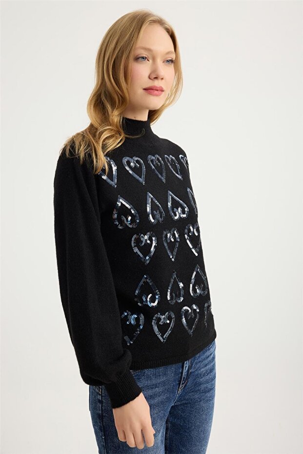 Dik Yaka Payetli Triko - 3