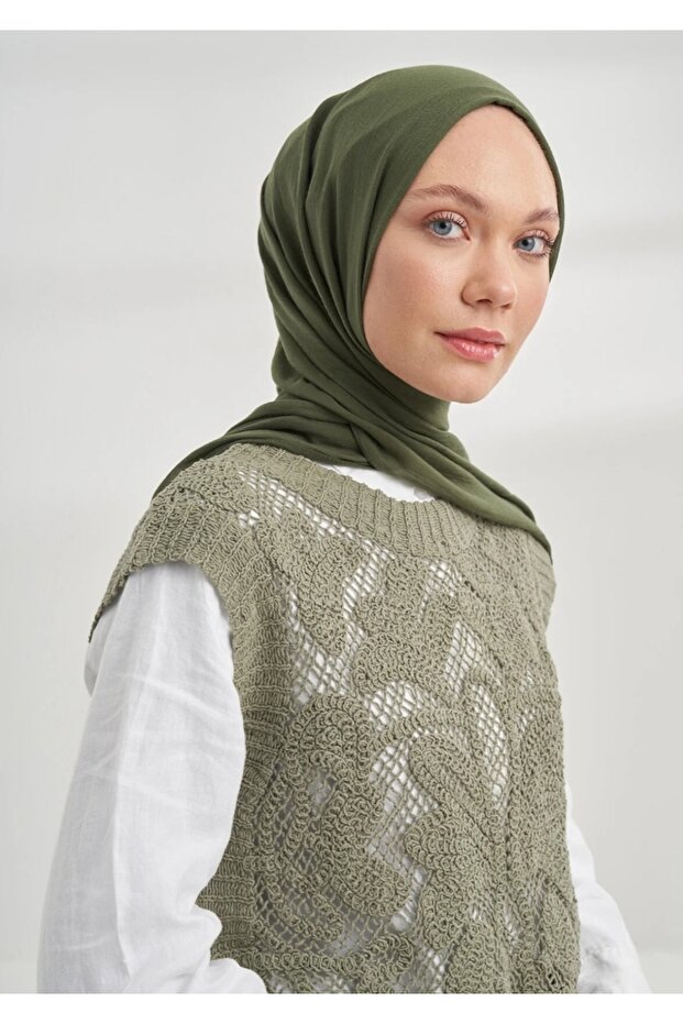 RUSTİK PAMUKLU ŞAL HAKİ - 3