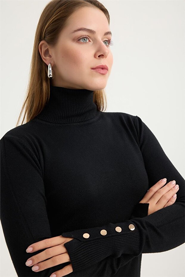 Balıkçı Yaka Perçinli Triko - 4