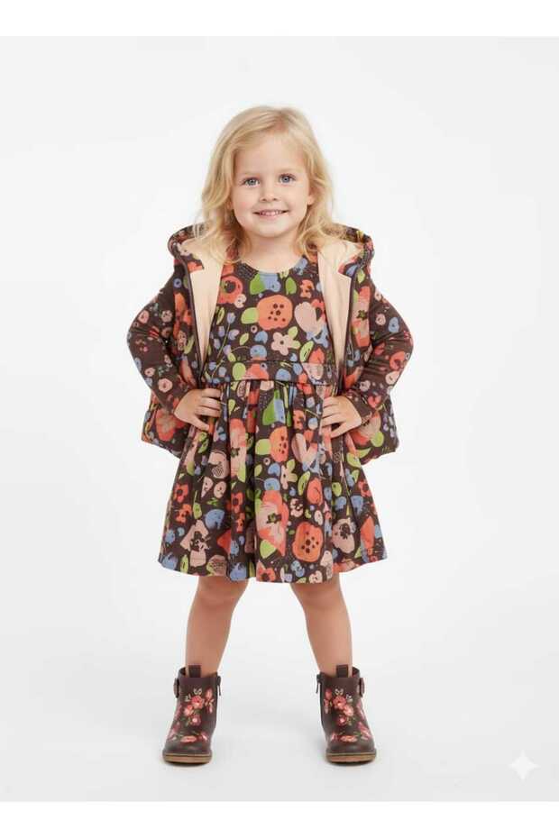 Baby Girl-Child Button Closure Belted Colorful Dress Zipper Closure Hooded Inflatable Vest Set