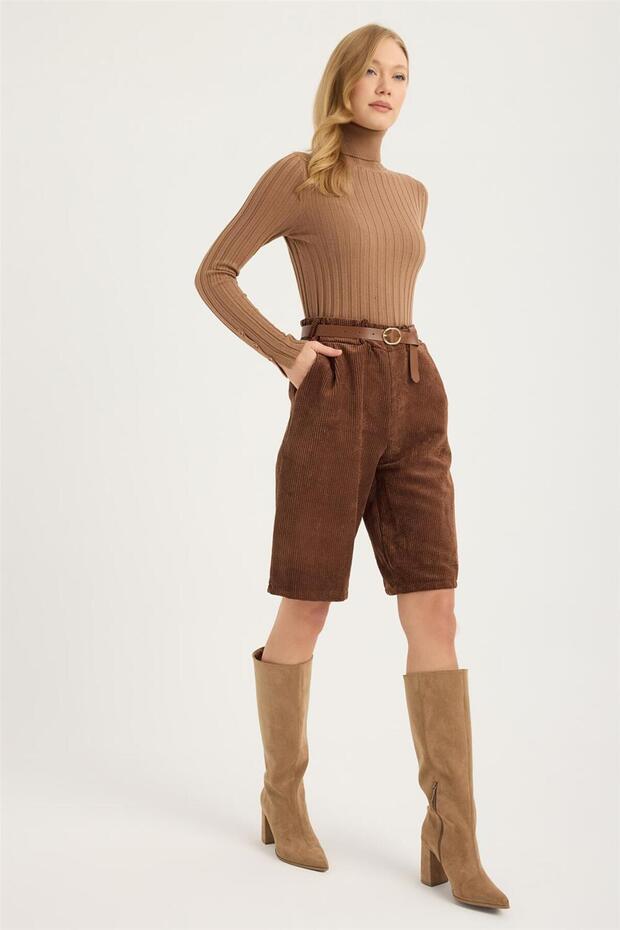 Fitilli Kadife Şort - 3