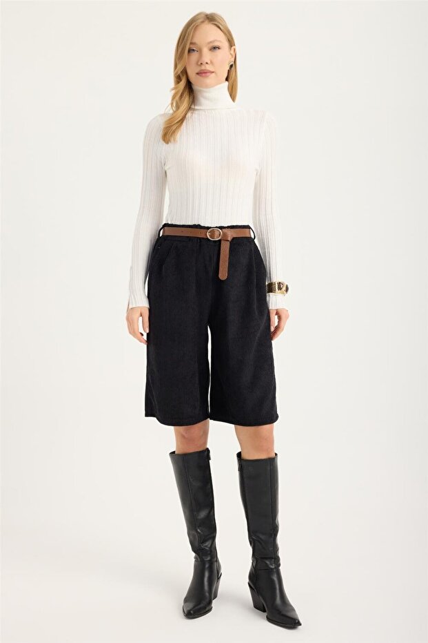 Fitilli Kadife Şort - 1