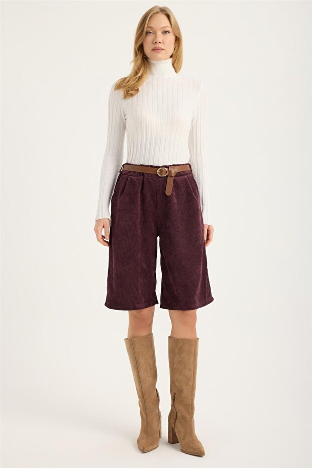 Fitilli Kadife Şort - 1