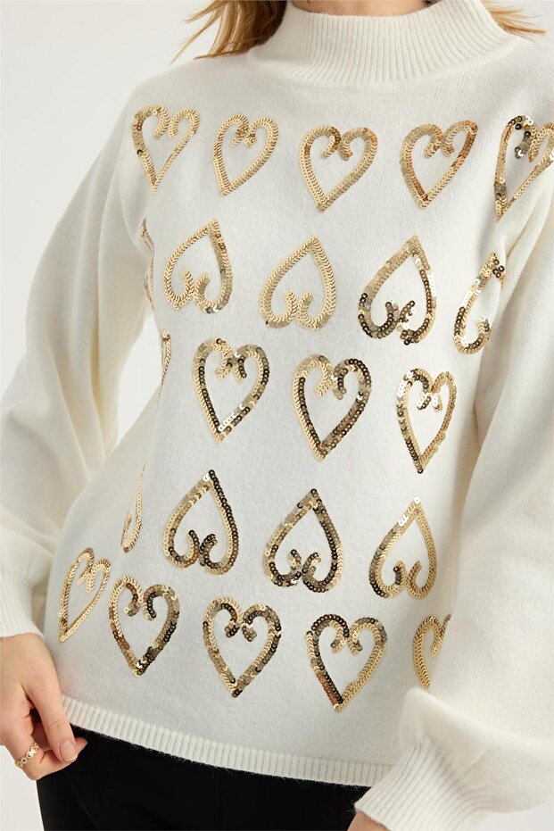 Dik Yaka Payetli Triko - 4