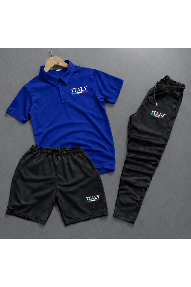 Polo Yaka Italy Printed 3-Piece Shorts and Sweatpants Set