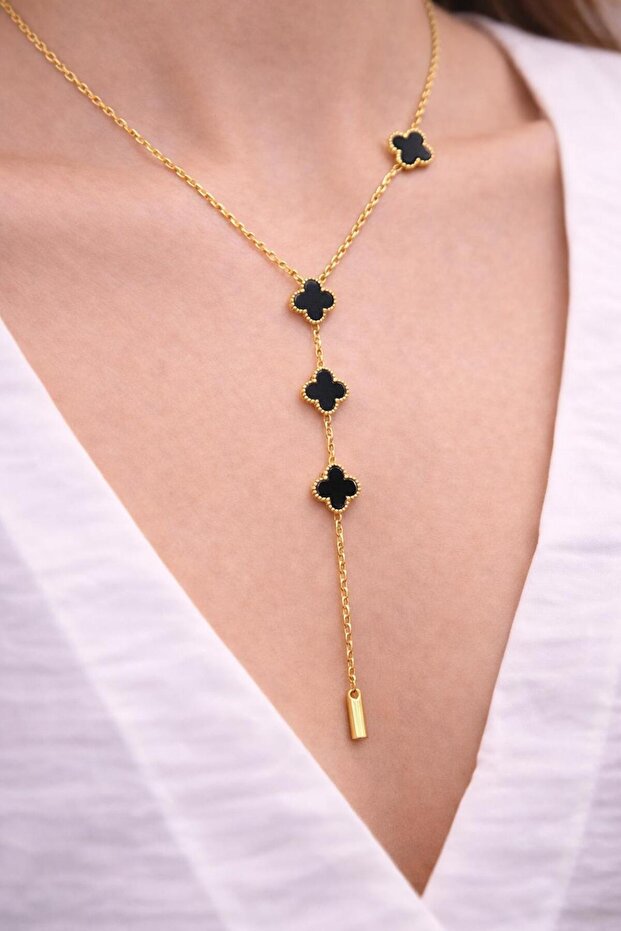 Çelik Yonca Sarkıt Kolye - 2