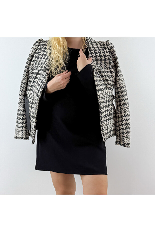 معطف بحزام بنمط عظم الديك الرومي - 2