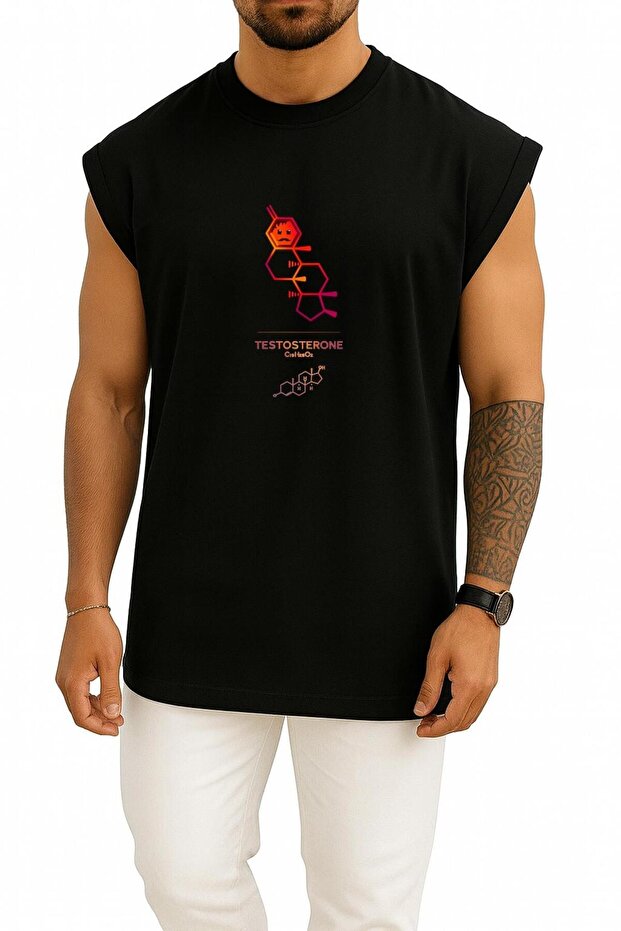 Oversized C19H26O2 Testosterone Formula Chest Printed Athlete