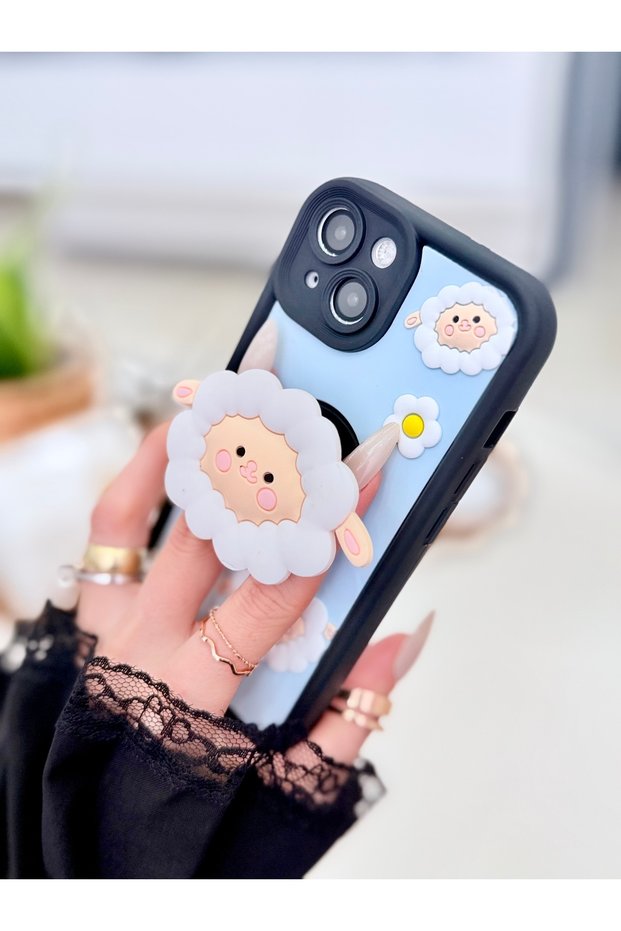 iPhone 15 Compatible Pop Socket Lamb Design Toy Model Silicone Case