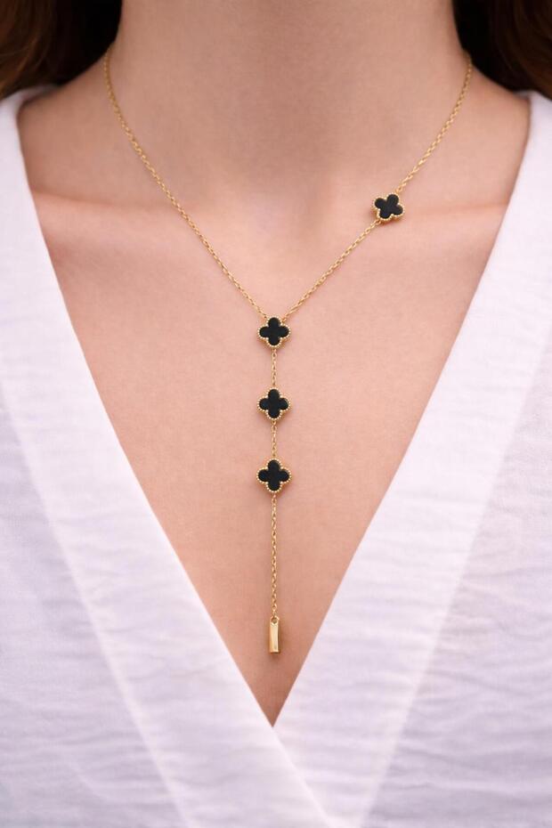 Çelik Yonca Sarkıt Kolye - 3