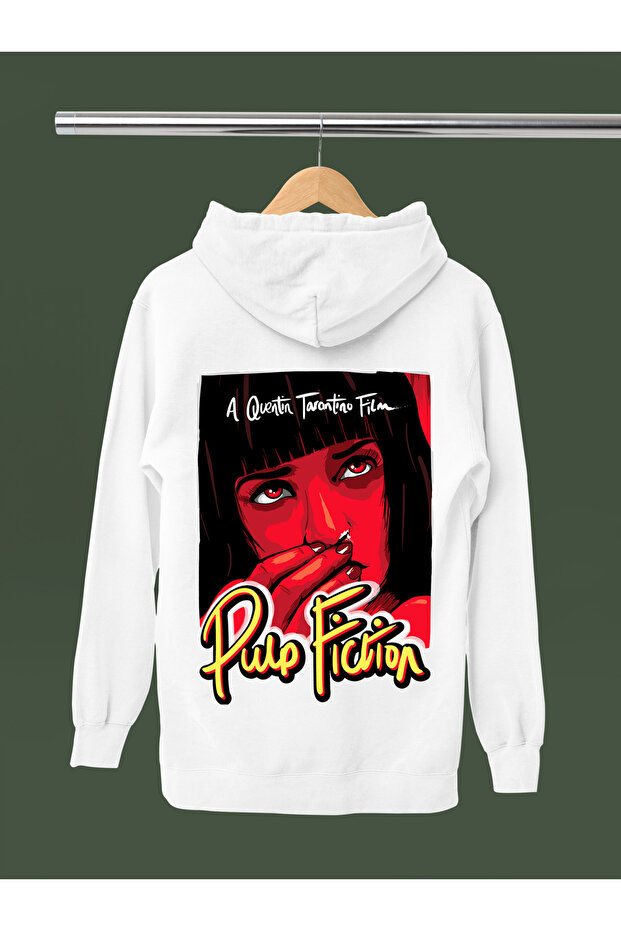 Pulp Fiction Printed Cotton Long Sleeve Fleece-Lined 3 Yarns Hooded Sweatshirt