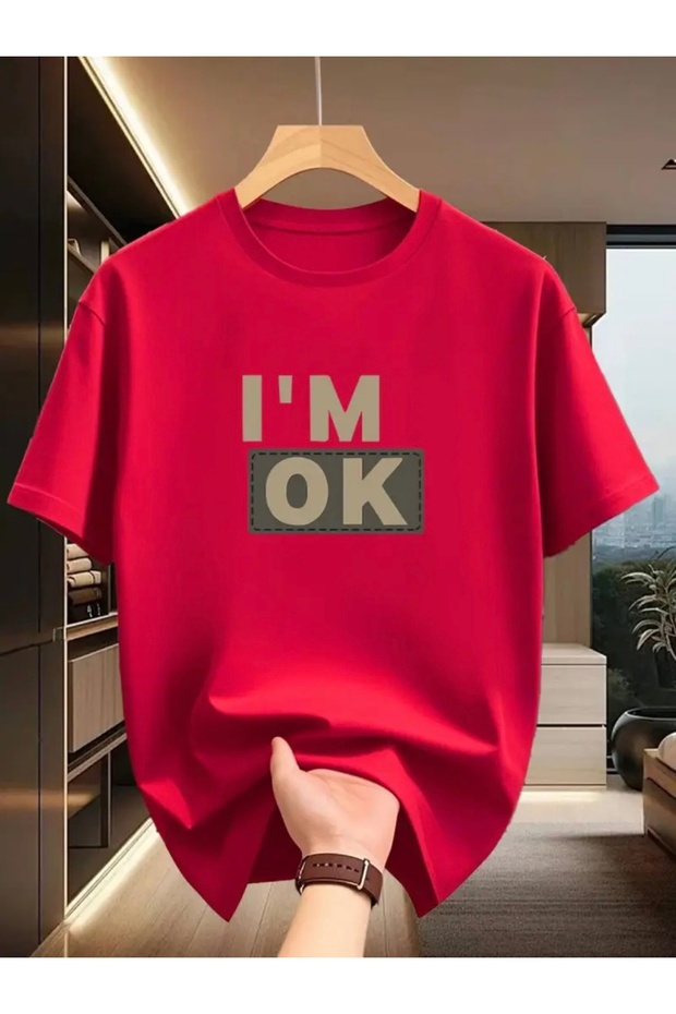 I'M Ok Printed Oversize Circular Neck T-Shirt
