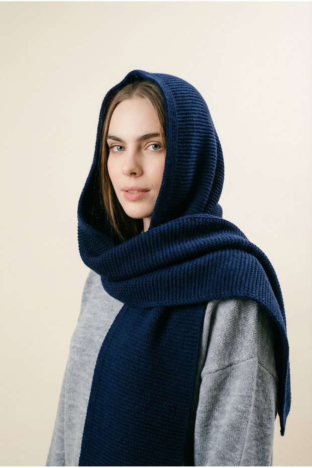 Women's Hooded Thick Knitwear Scarf – Navy Blue