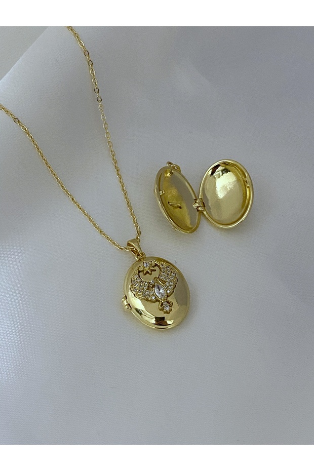 Alya Necklace Steel Necklace with Silver Zircon Stone That Can Be Opened Inside