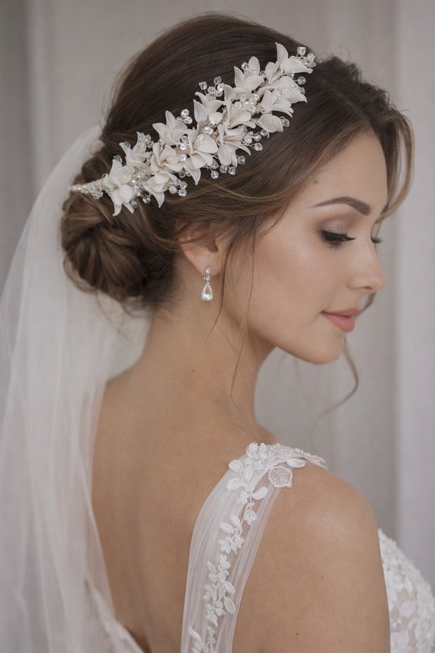 Bridal Hair Accessory Crystal Beaded Floral Bridal Barrette Engagement and Wedding Hair Accessory