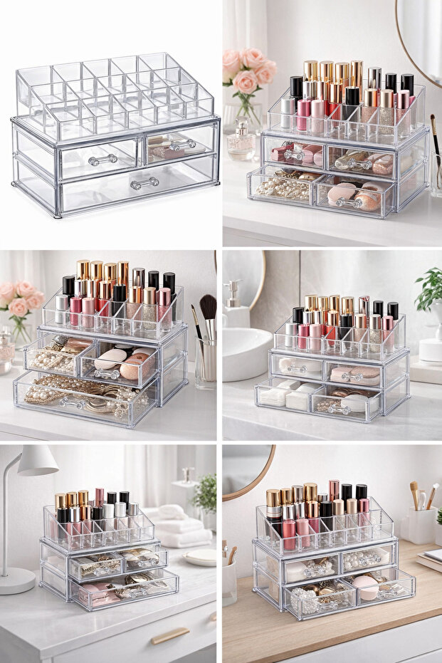 Nail Polish and Lipstick Organizer 18 Compartments Clear Makeup Organizer Cosmetic Organizer with Drawers