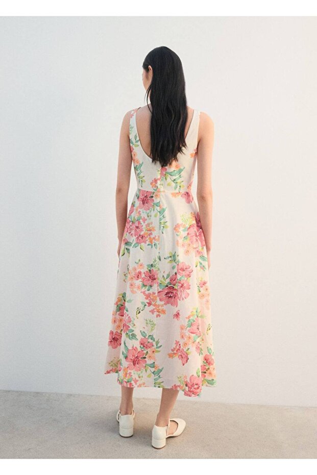 Çiçek desenli evaze elbise - 4