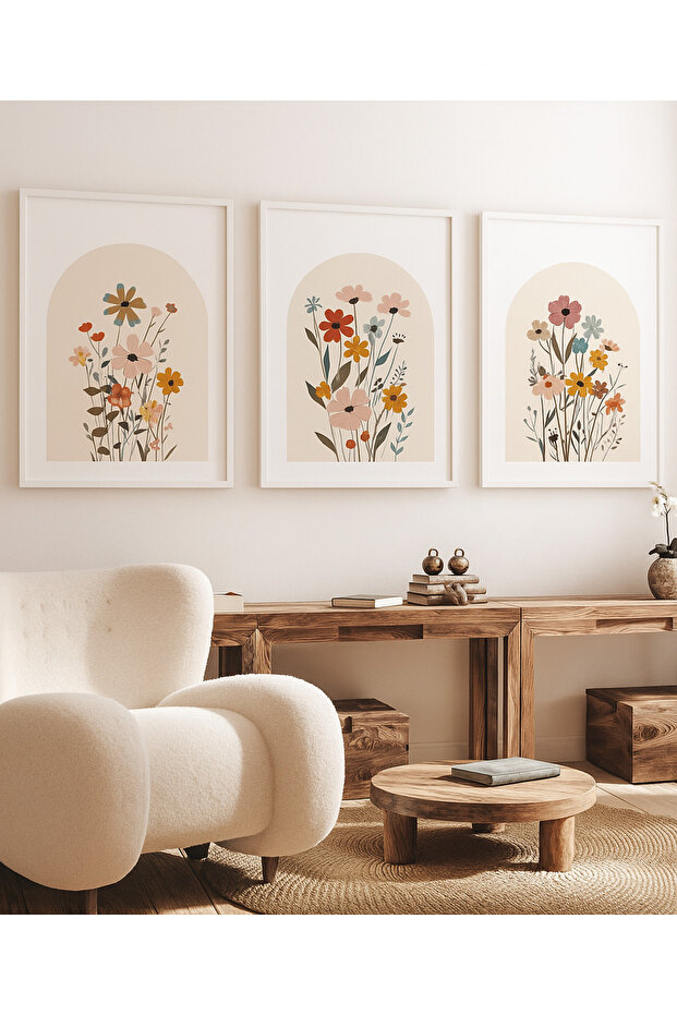 Laminated Framed Pvc Protected Uv Printing 3-Piece Wall Painting – Modern & Stylish Floral Wall Decor
