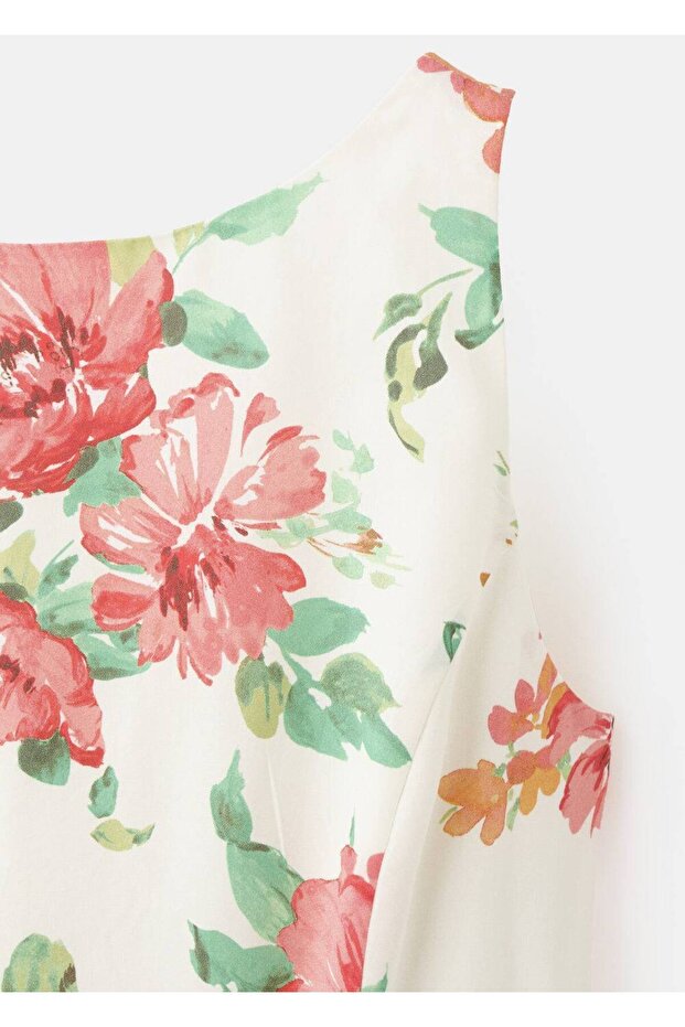 Çiçek desenli evaze elbise - 5