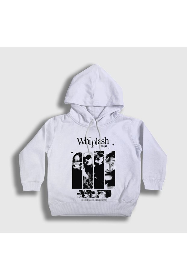 Unisex Children's White Whiplash K Pop Aespa Hooded Sweatshirt 590081Tt