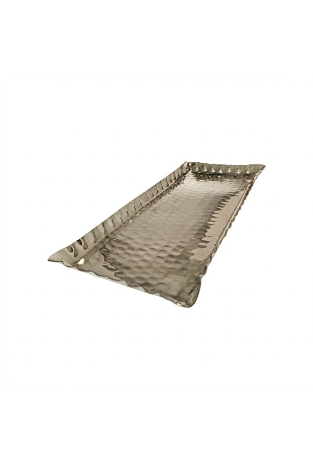 صينية نحاسية مصنوعة يدويًا - مزخرفة بنقوش مطروقة، صينية عرض مستطيلة الشكل. 32 × 12 سم - 1