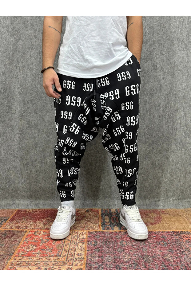 مبطن بالصوف شالوار منقوش بثلاثة خيوط مع خصر مطاطي - 1