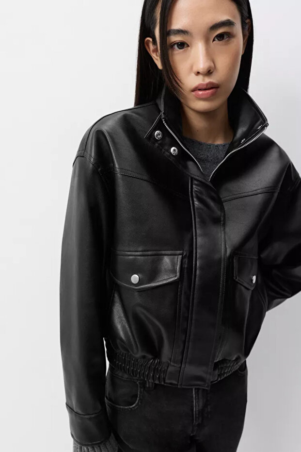 Suni Deri Bomber Ceket - 3