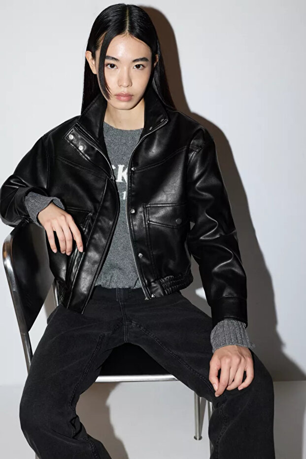 Suni Deri Bomber Ceket - 5