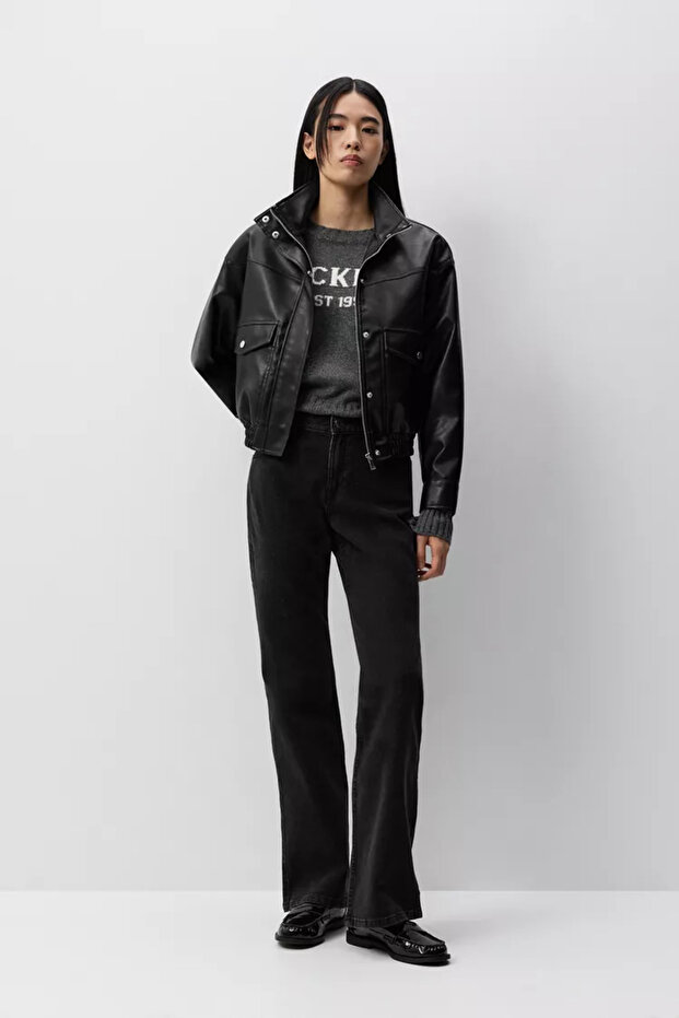 Suni Deri Bomber Ceket - 2