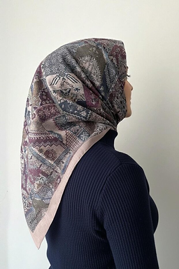 Patterned Gray Cotton Scarf - 2