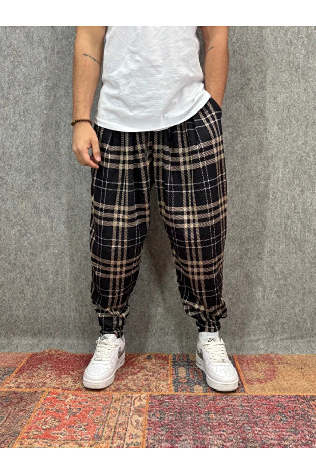 بنطلون شالوار مطوي ومزين بنمط مع خصر مطاطي - 1