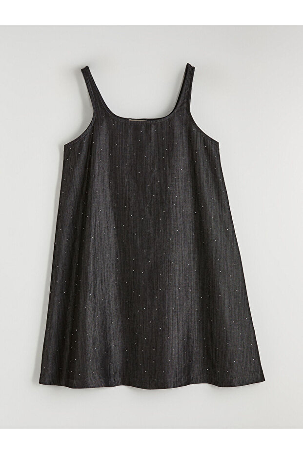 Rmz Farkiyla Gray U-Neck Strap Mini Jean Dress with Stones
