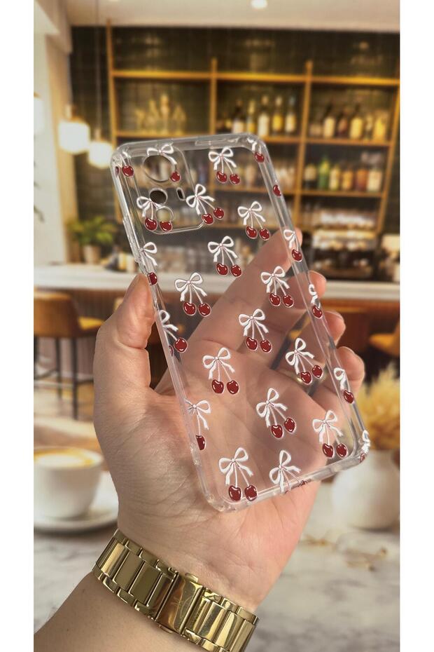 جراب شفاف ممتص للصدمات وواقي للكاميرا بنمط الكرز متوافق مع هاتف شاومي ريدمي نوت 12S - 3