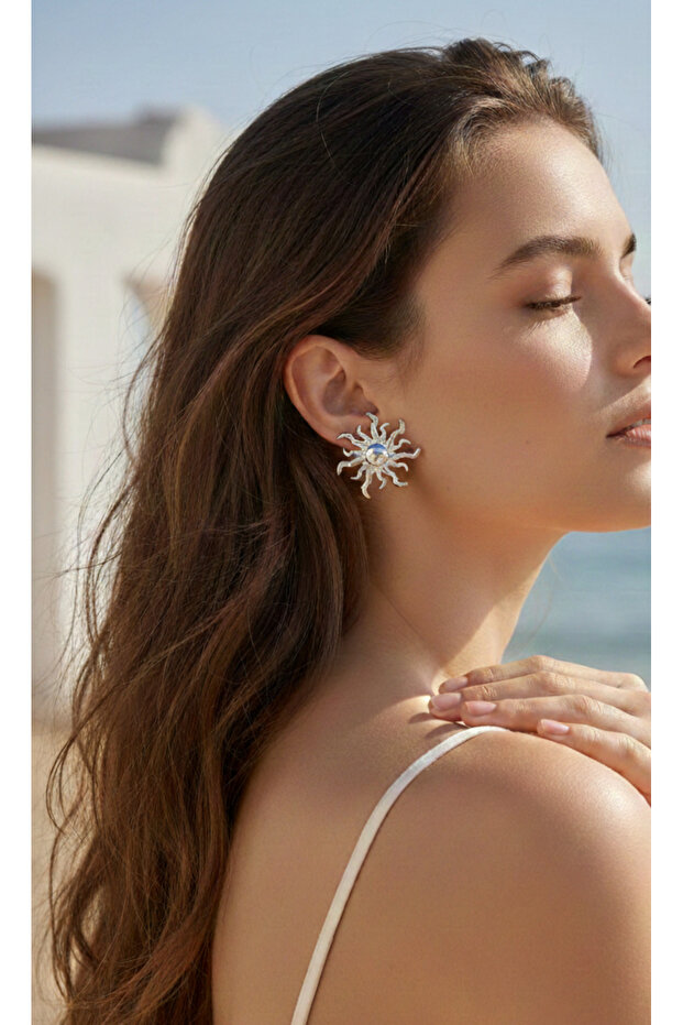 أقراط شمسية فضية اللون - 1