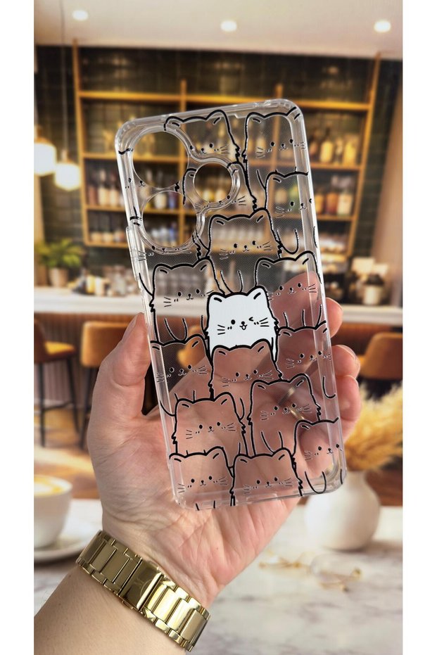 Redmi 13 Compatible Manycat Patterned Transparent Shock-Absorbing Camera Protected Clear Case