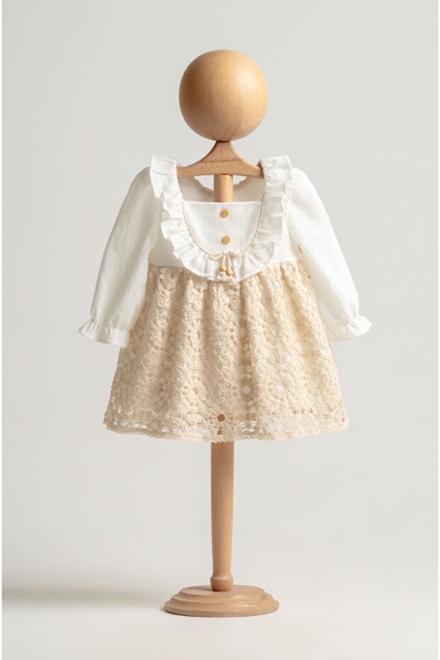 Mymi̇o Girl 6-24 Months Natural Dress with Beads